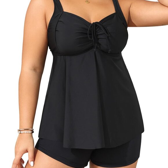 Black Bikini with Sweetheart Neckline and Ruched Detail - Picture 1 of 1